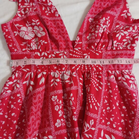 House of Harlow 1960, Small, Mini Sundress, Red/White, Tie Shoulders, Linen Blen - Picture 14 of 16